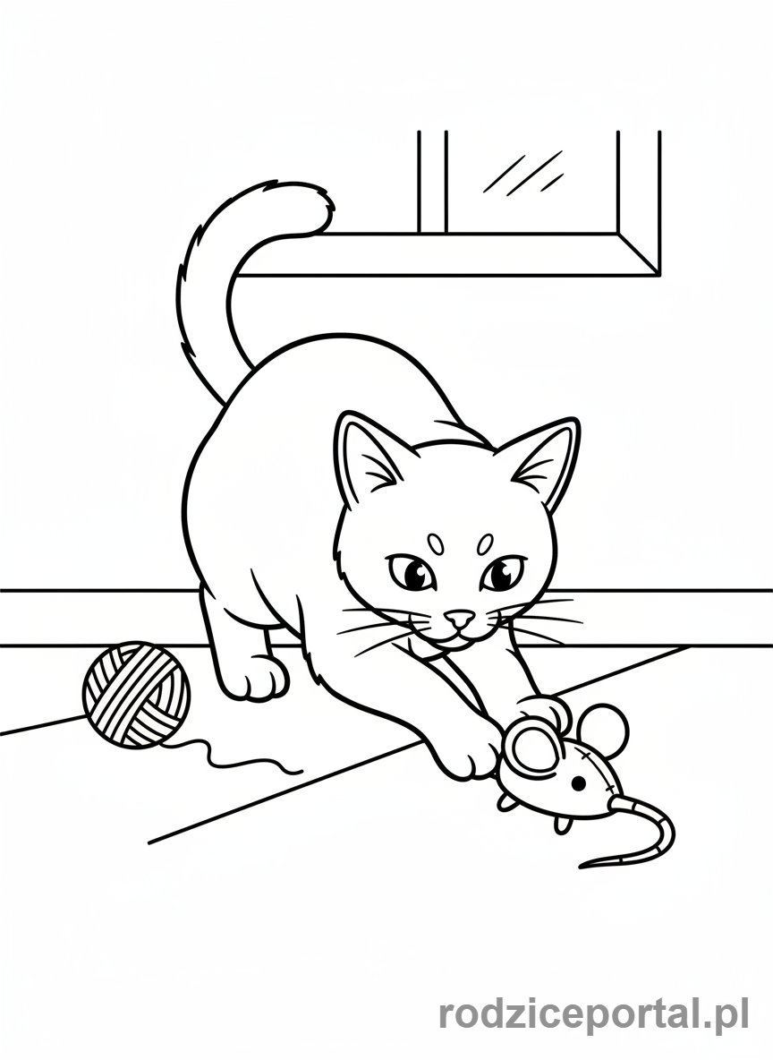 Kolorowanka Kotki - Kotka z pluszową myszką
