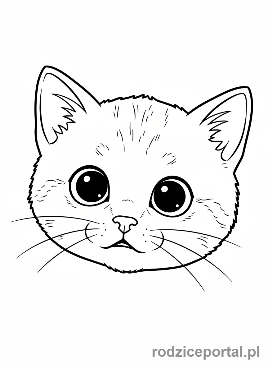 Kolorowanka Kotki - Zaintrygowany kotek z dużymi oczami
