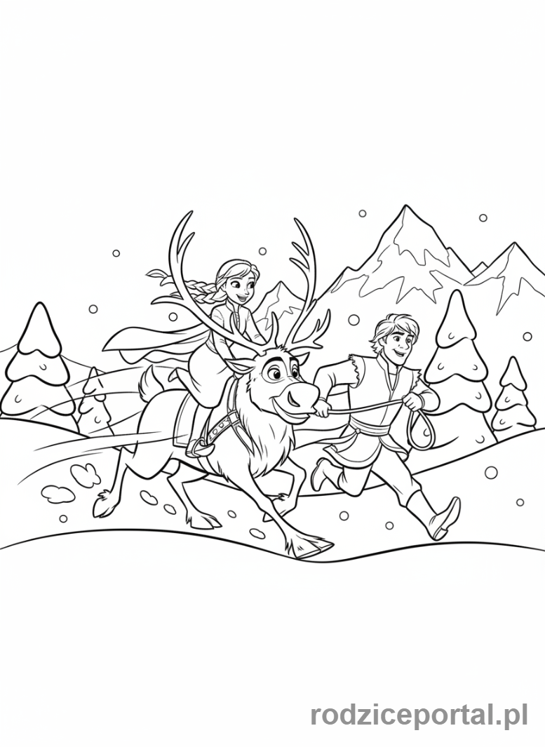 Kolorowanka Kraina Lodu - Anna na Svenie z Kristoffem