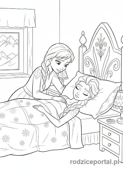 Kolorowanka Kraina Lodu - Anna próbująca obudzić Elsę