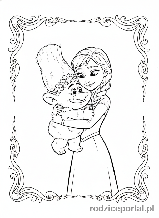 Kolorowanka Kraina Lodu - Anna przytulająca trolla