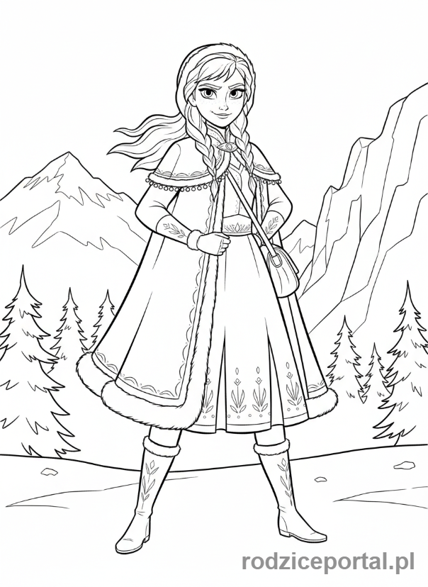 Kolorowanka Kraina Lodu - Anna w płaszczu podróżnym