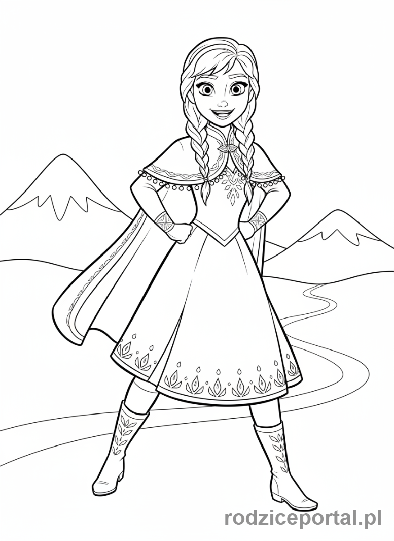 Kolorowanka Kraina Lodu - Anna w przygodowej pozie