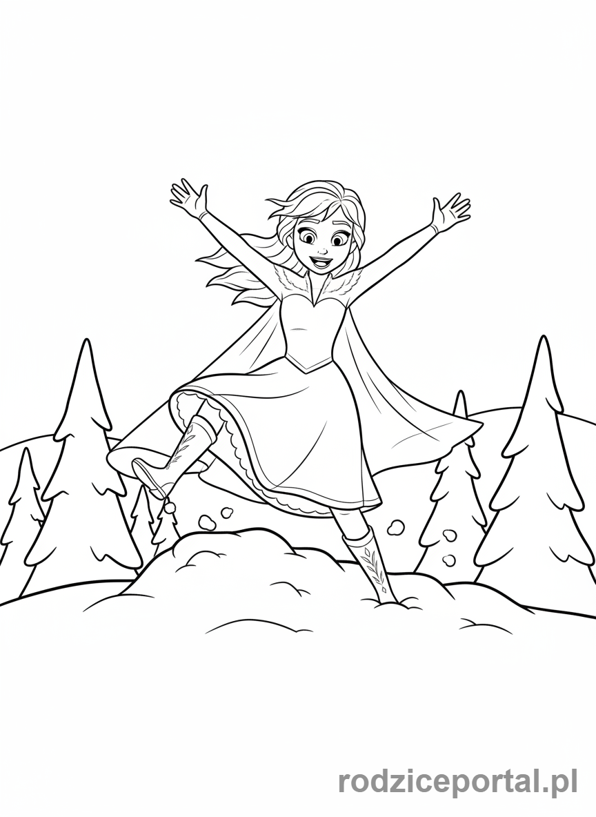 Kolorowanka Kraina Lodu - Anna wpadająca w śnieg