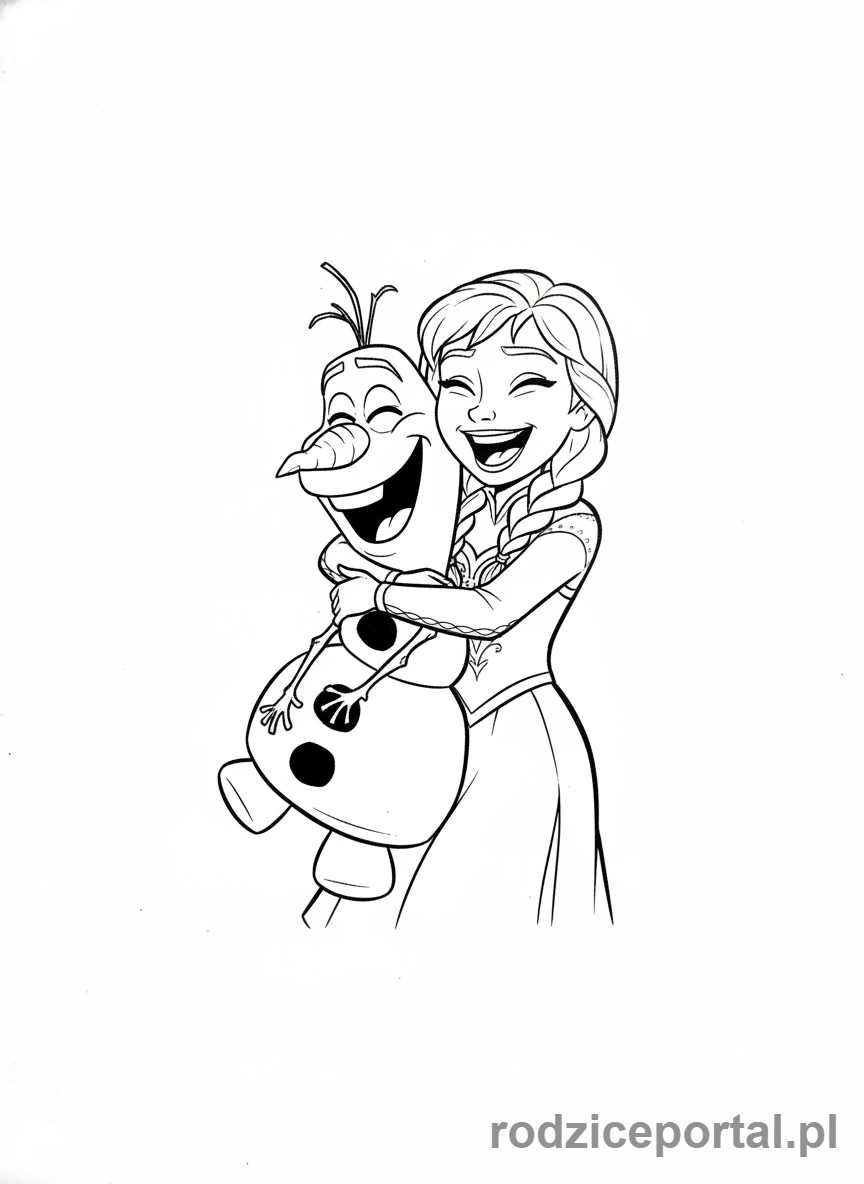 Kolorowanka Kraina Lodu - Anna z Olafem śmiejący się