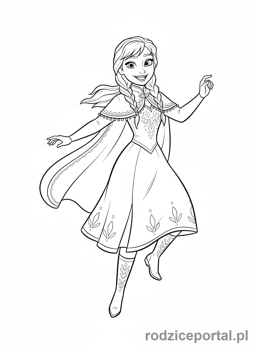 Kolorowanka Kraina Lodu - Anna z szerokim, radosnym uśmiechem.