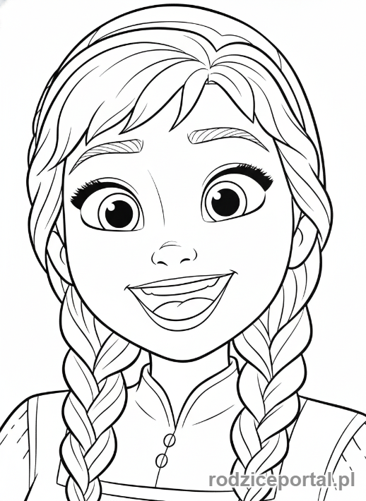 Kolorowanka Kraina Lodu - Anna z uśmiechem, zbliżenie