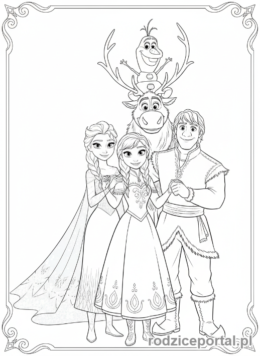 Kolorowanka Kraina Lodu - Cała drużyna Krainy Lodu