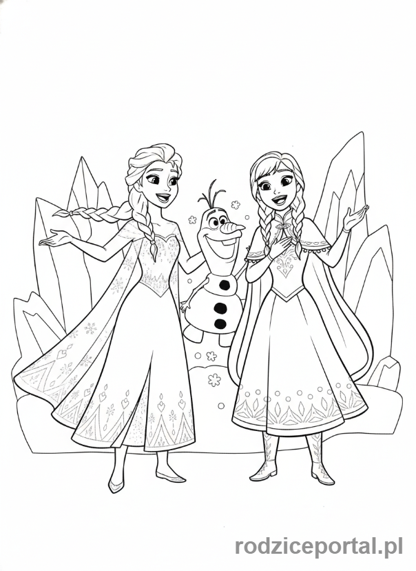 Kolorowanka Kraina Lodu - Elsa, Anna i Olaf śpiewający