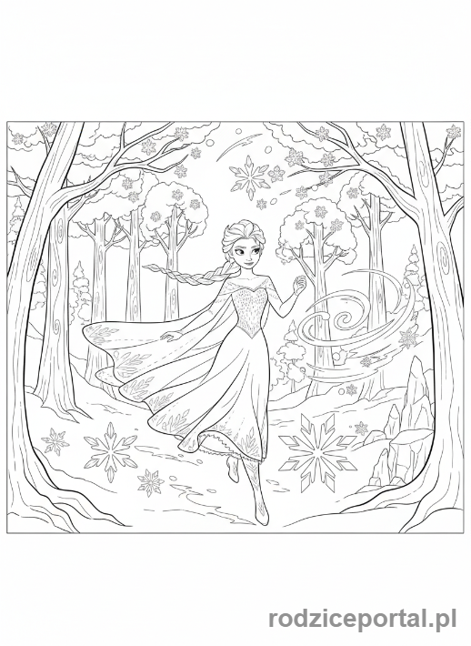 Kolorowanka Kraina Lodu - Elsa biegnąca przez las