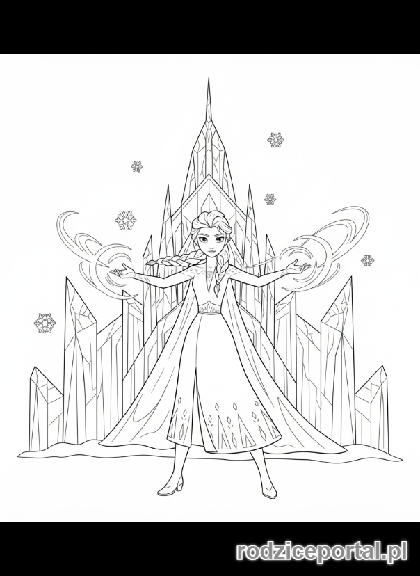 Kolorowanka Kraina Lodu - Elsa budująca lodowy pałac