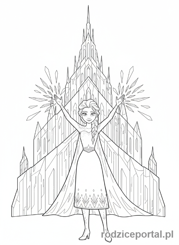 Kolorowanka Kraina Lodu - Elsa budująca swój lodowy pałac.