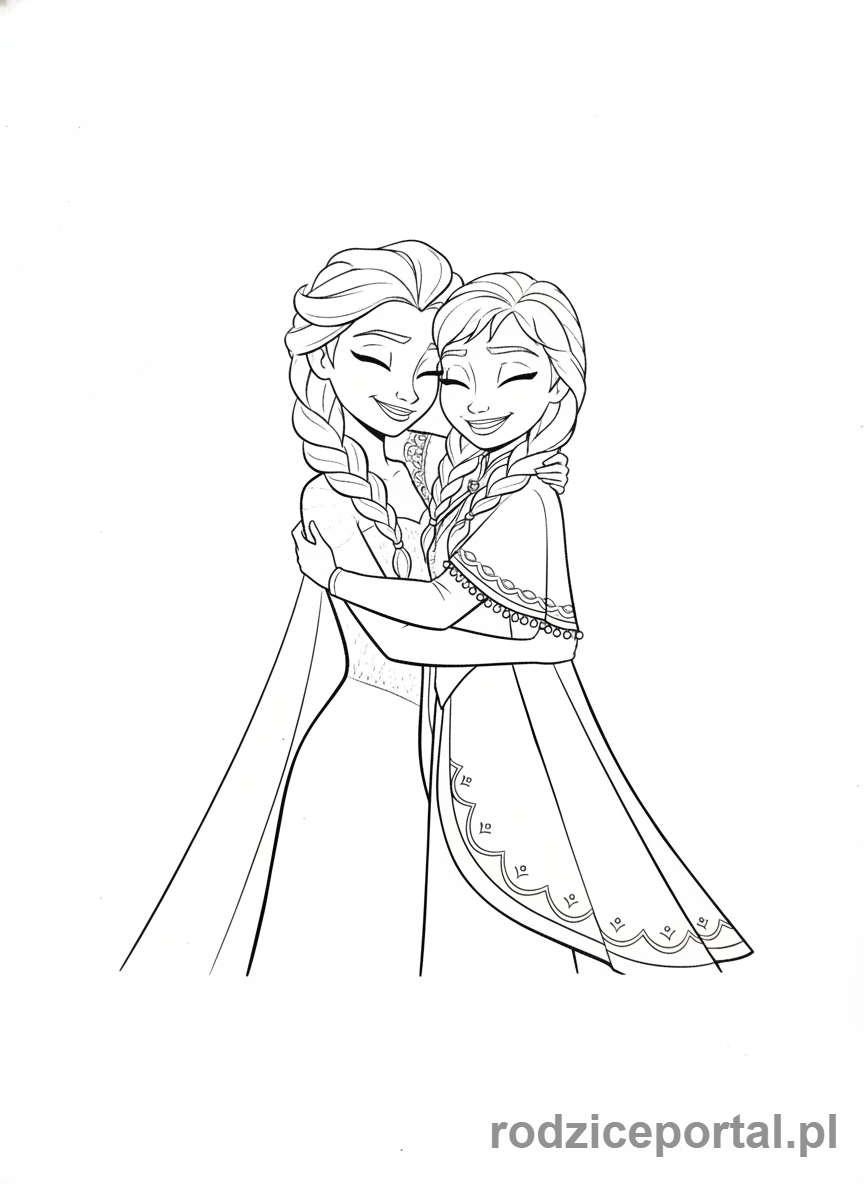 Kolorowanka Kraina Lodu - Elsa i Anna przytulające się
