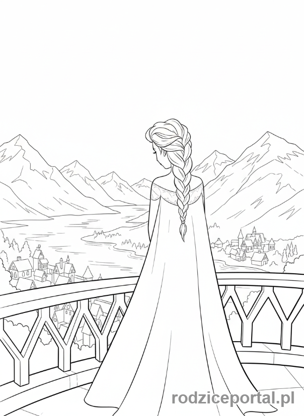 Kolorowanka Kraina Lodu - Elsa obserwująca fiord