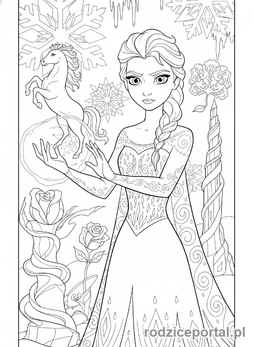 Kolorowanka Kraina Lodu - Elsa tworząca lodowe rzeźby