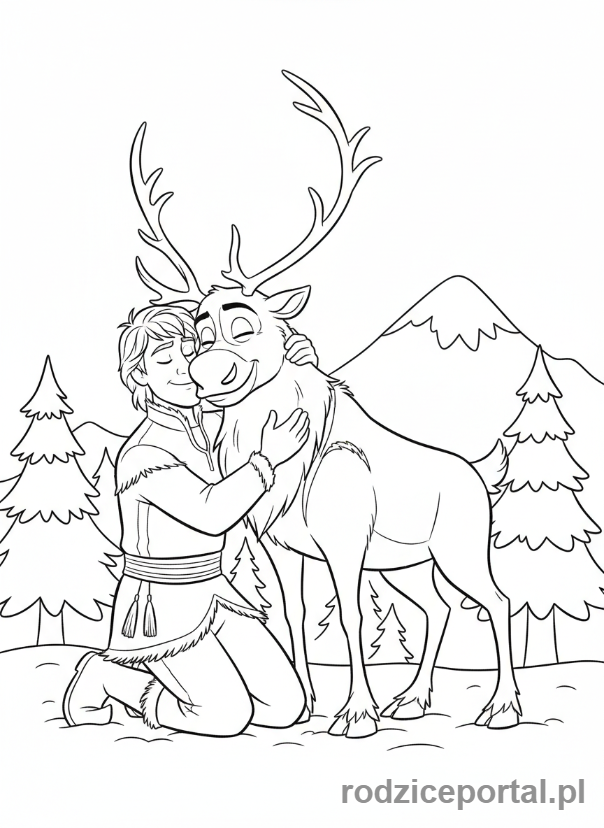 Kolorowanka Kraina Lodu - Kristoff i Sven, moment przyjaźni