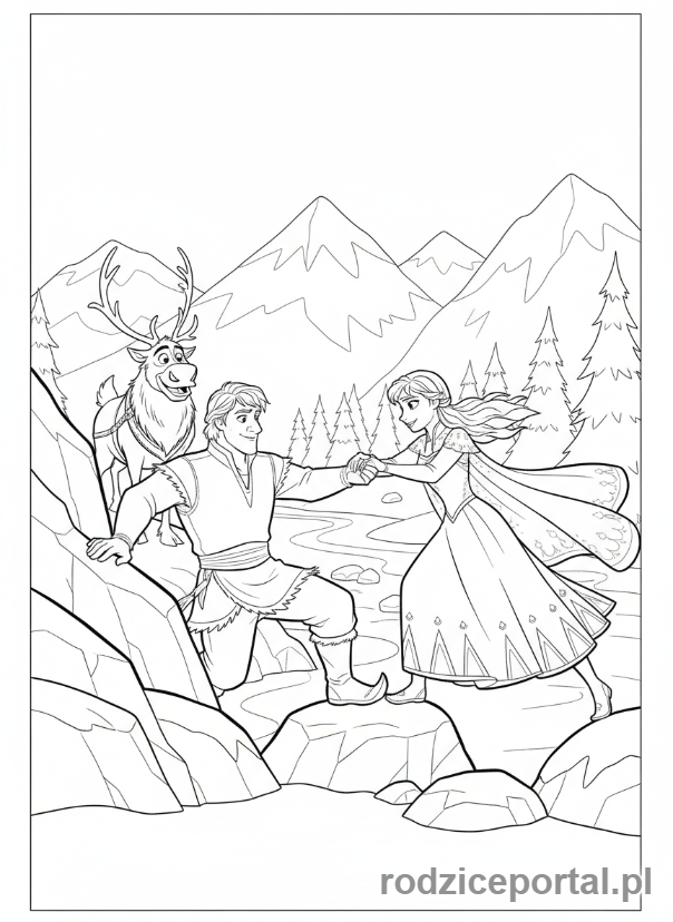 Kolorowanka Kraina Lodu - Kristoff pomagający Annie