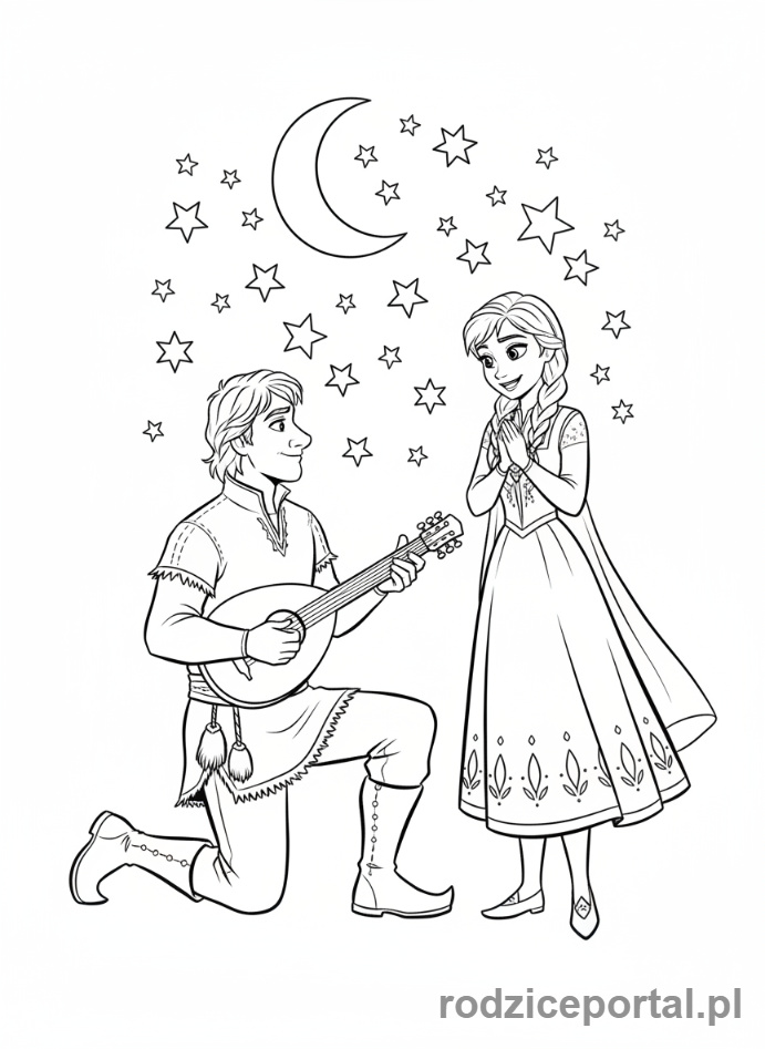 Kolorowanka Kraina Lodu - Kristoff śpiewający dla Anny