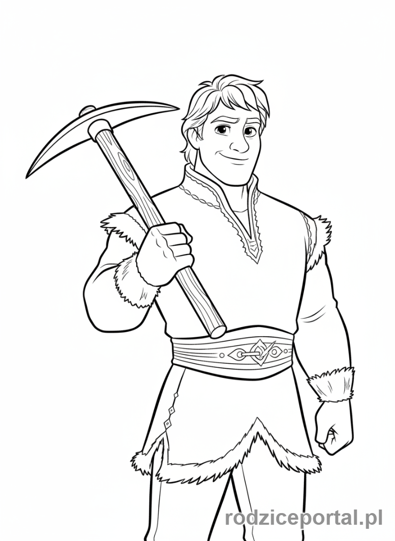 Kolorowanka Kraina Lodu - Kristoff trzymający kilof do lodu.