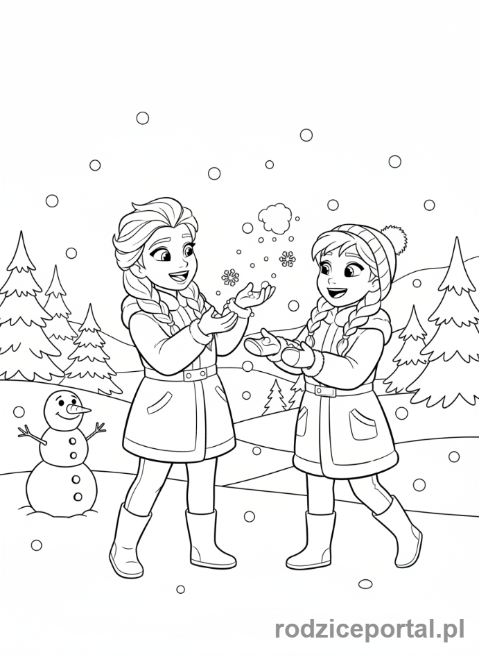 Kolorowanka Kraina Lodu - Młoda Elsa z Anną