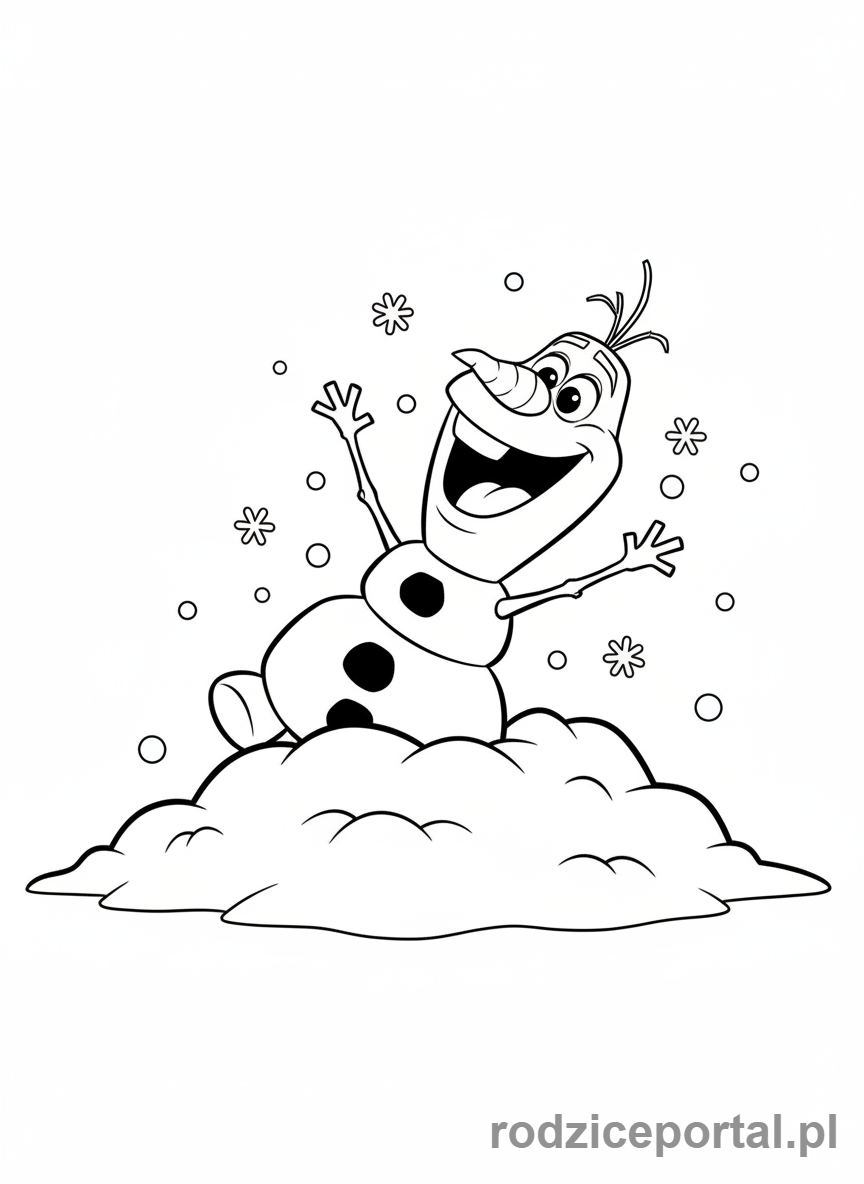 Kolorowanka Kraina Lodu - Olaf bawiący się w śniegu