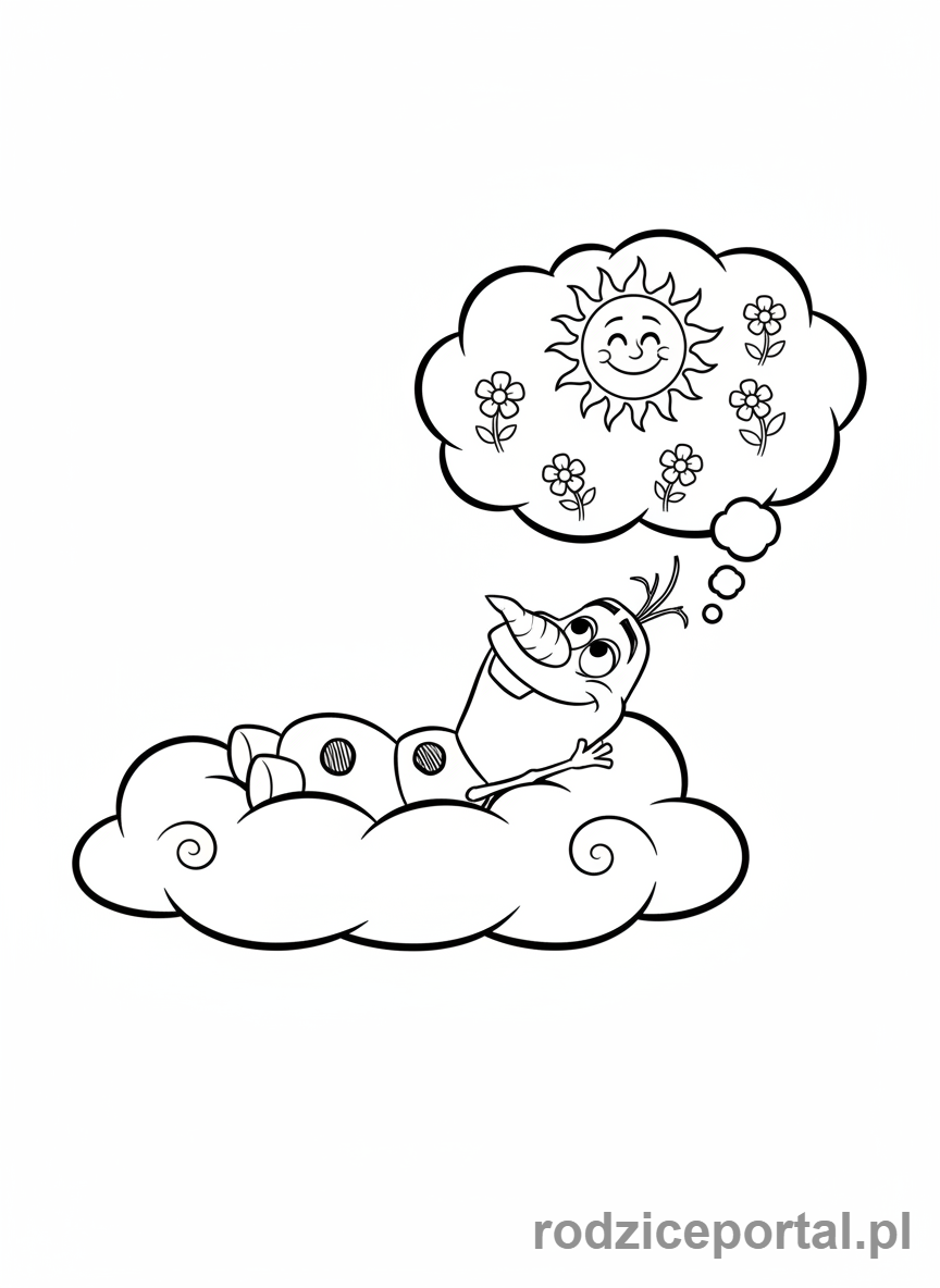 Kolorowanka Kraina Lodu - Olaf marzący o lecie z kwiatkami.
