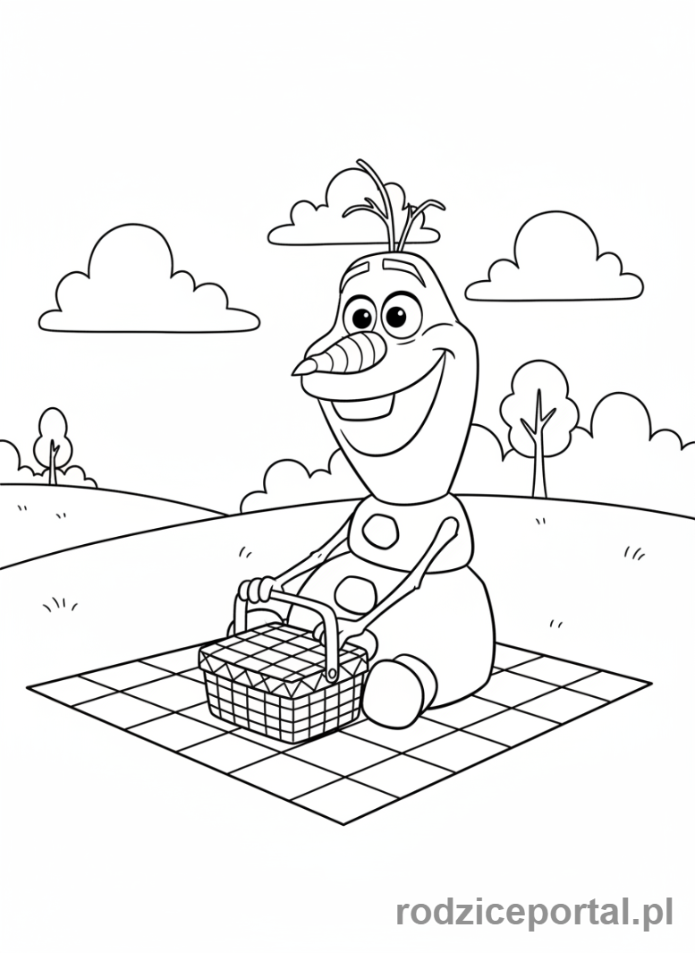 Kolorowanka Kraina Lodu - Olaf na kocu piknikowym