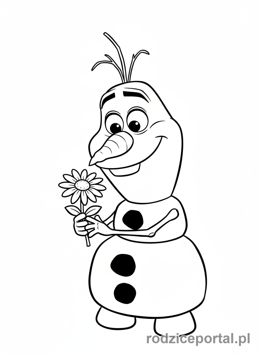 Kolorowanka Kraina Lodu - Olaf trzymający kwiatek