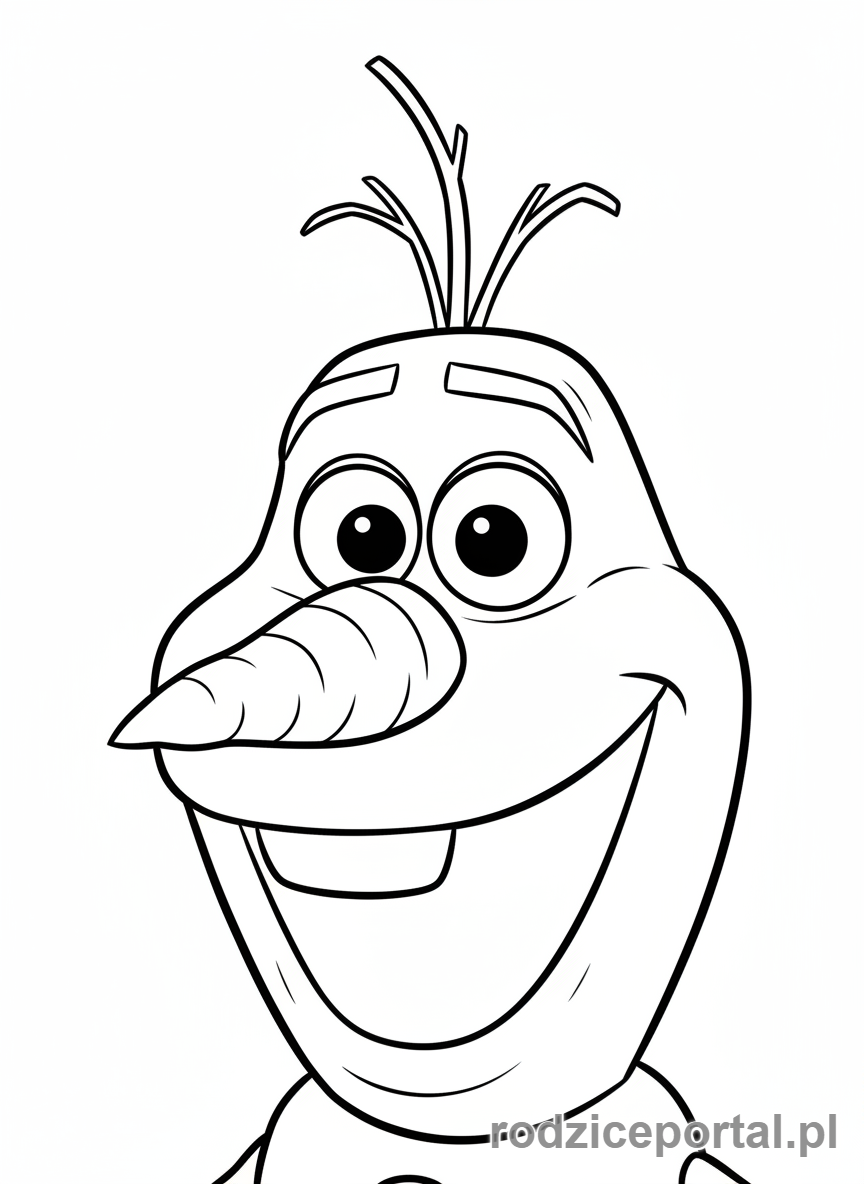 Kolorowanka Kraina Lodu - Olaf z marchewkowym nosem, zbliżenie