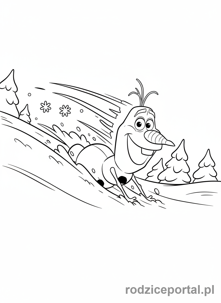 Kolorowanka Kraina Lodu - Olaf zjeżdżający ze wzgórza