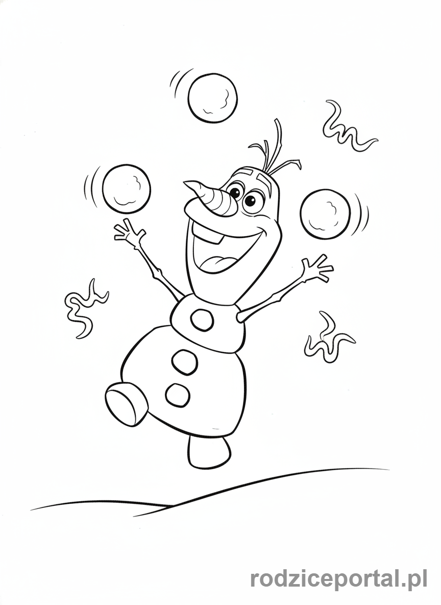 Kolorowanka Kraina Lodu - Olaf żonglujący śnieżkami
