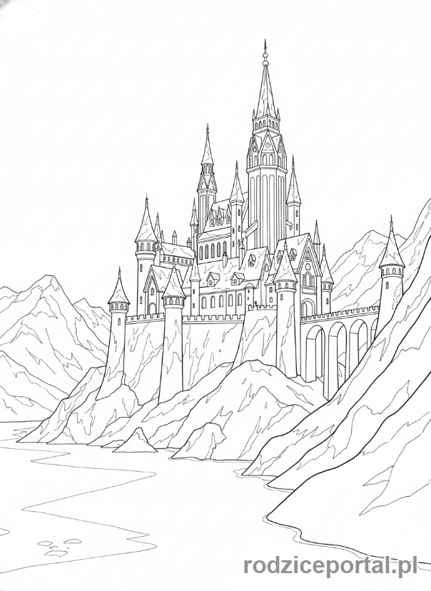 Kolorowanka Kraina Lodu - Zamek Arendelle pokryty śniegiem