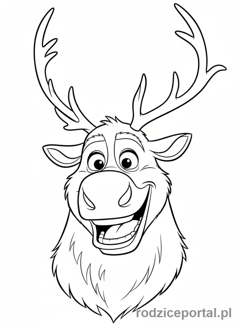 Kolorowanka Kraina Lodu - Zbliżenie na roześmianego Svena.