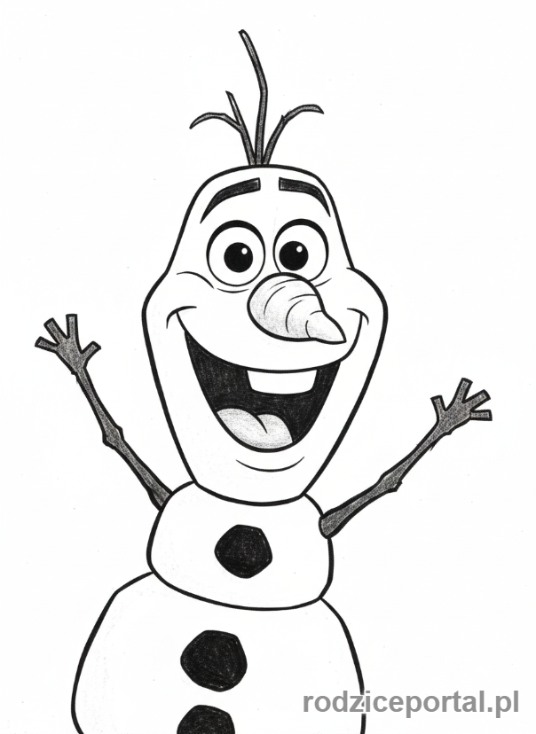 Kolorowanka Kraina Lodu - Zbliżenie na uśmiechniętego Olafa.