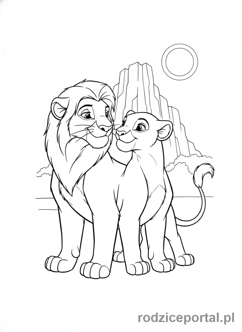 Kolorowanka Król Lew - Dorosły Simba i Nala razem