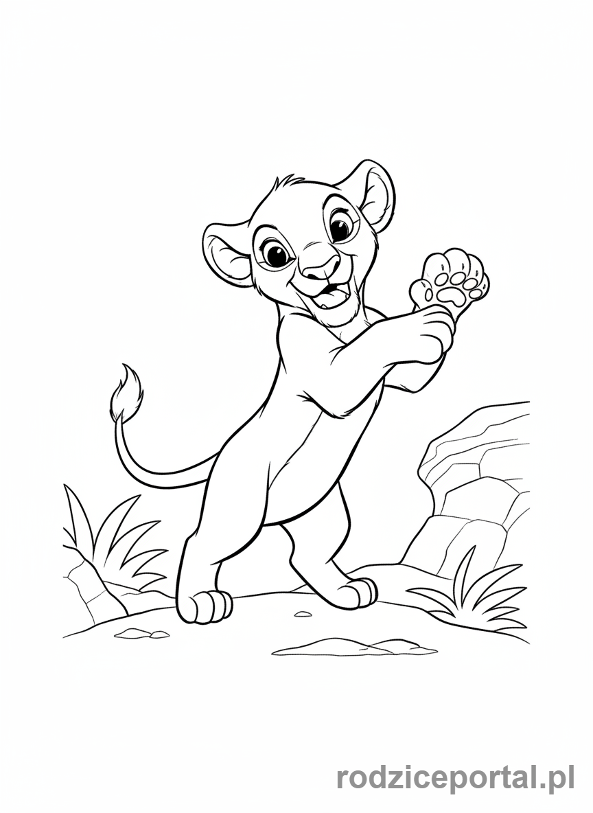 Kolorowanka Król Lew - Mała Nala bawiąca się