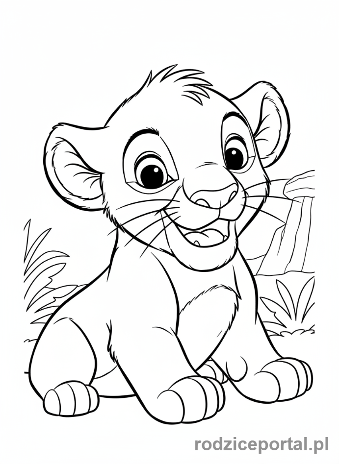 Kolorowanka Król Lew - Mały Simba, uśmiechnięty