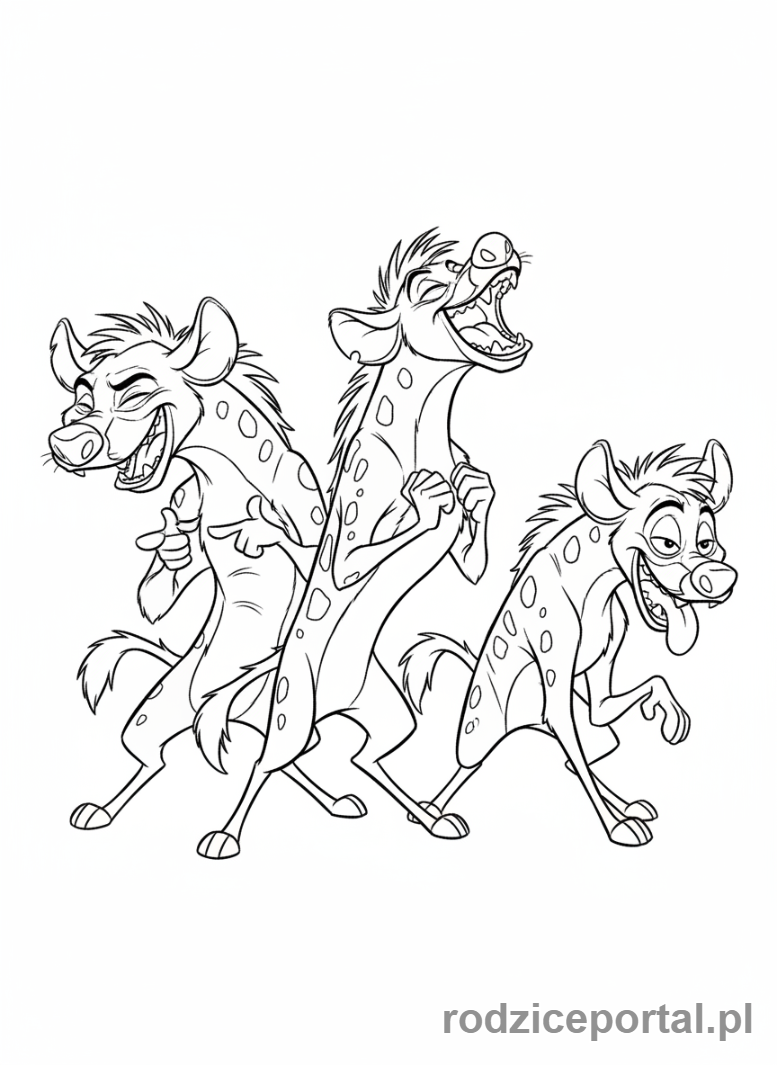 Kolorowanka Król Lew - Trzy śmiejące się hieny