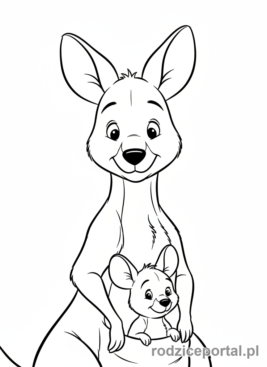 Kolorowanka Kubuś Puchatek - Kangurzyca Kanga z Maleństwem Roo w torbie.