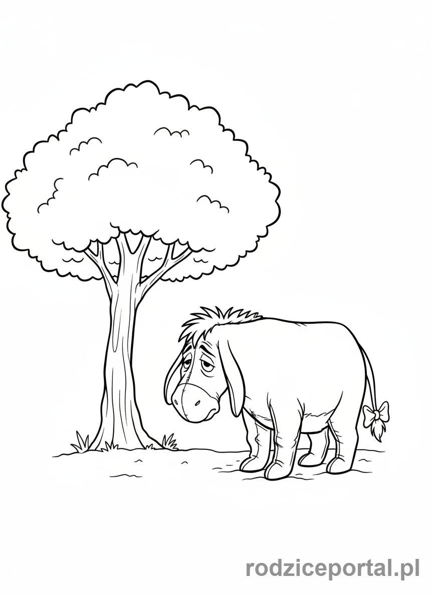 Kolorowanka Kubuś Puchatek - Kłapouchy smutno stojący pod drzewem