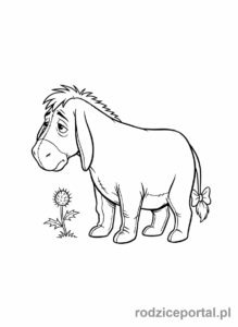 Kolorowanka Kubuś Puchatek - Kłapouchy stojący samotnie ze smutną miną.