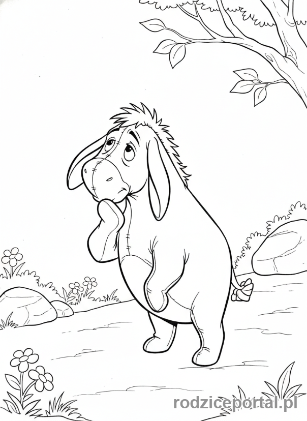 Kolorowanka Kubuś Puchatek - Kłapouchy szukający swojego zgubionego ogona