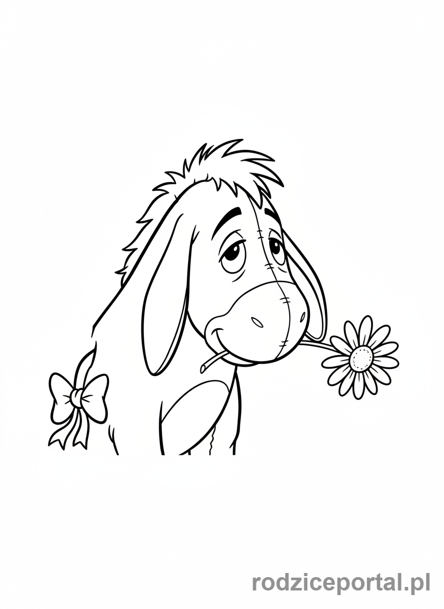 Kolorowanka Kubuś Puchatek - Kłapouchy z małym kwiatkiem w ustach