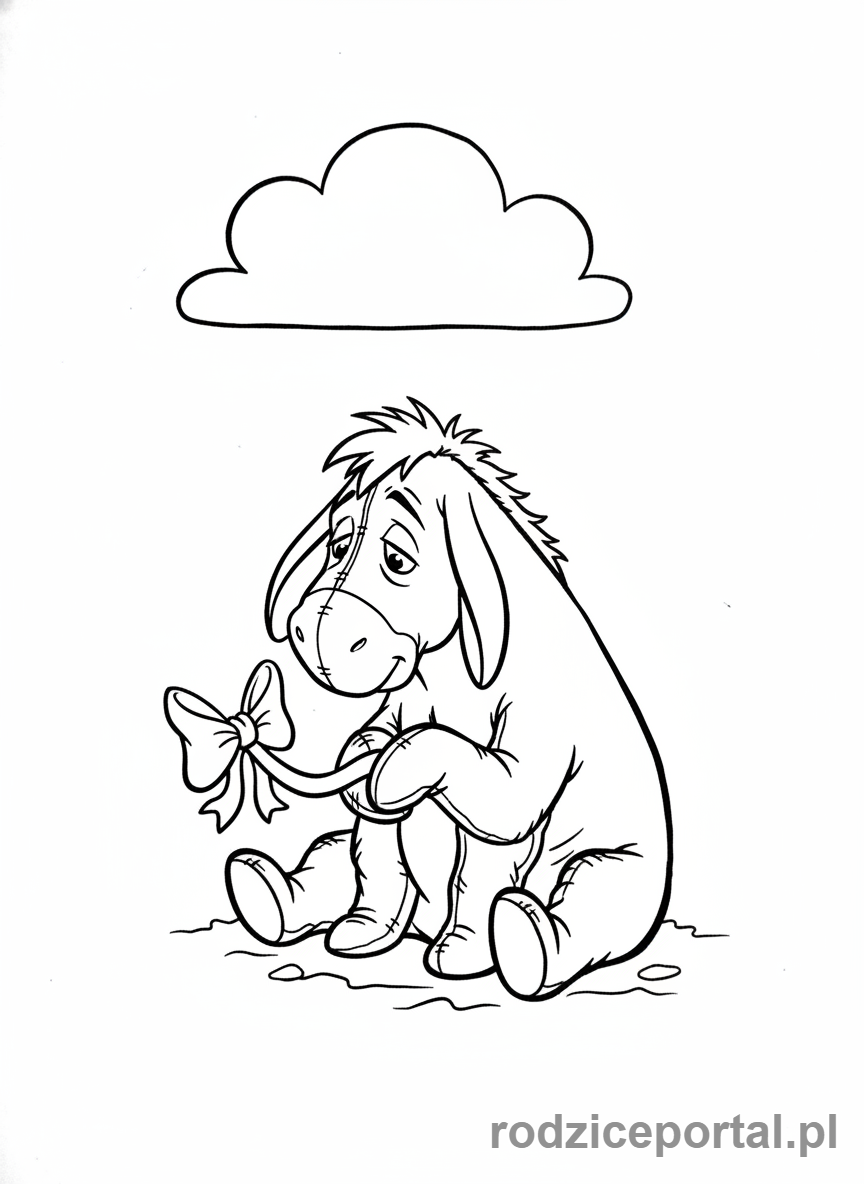 Kolorowanka Kubuś Puchatek - Kłapouchy ze swoim ogonem odczepionym.