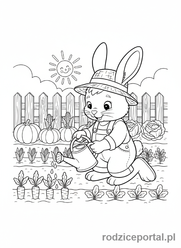 Kolorowanka Kubuś Puchatek - Królik pilnujący swojego ogrodu z marchewkami.