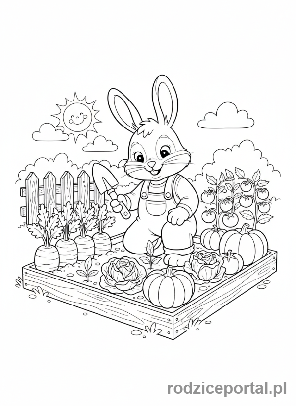 Kolorowanka Kubuś Puchatek - Królik pracujący w swoim ogrodzie z warzywami