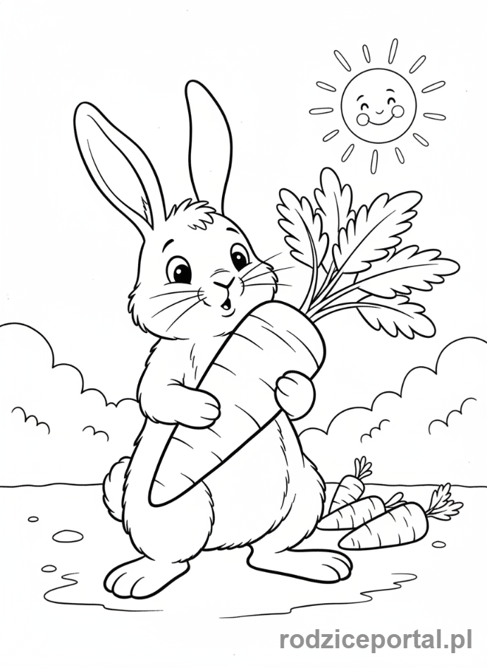 Kolorowanka Kubuś Puchatek - Królik z dużą marchewką w łapach