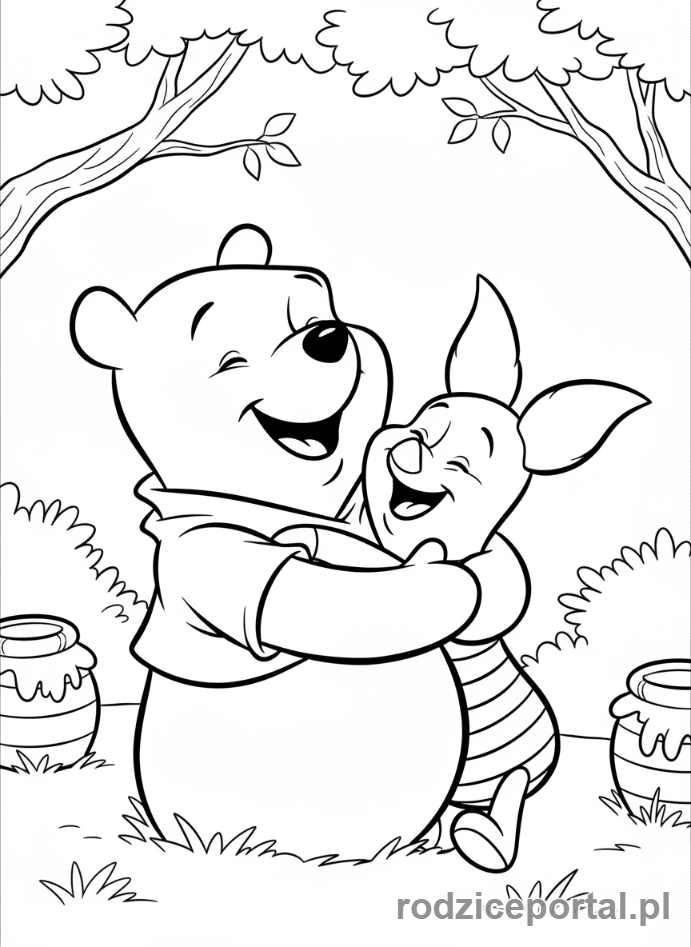 Kolorowanka Kubuś Puchatek - Kubuś Puchatek i Prosiaczek śmiejący się razem