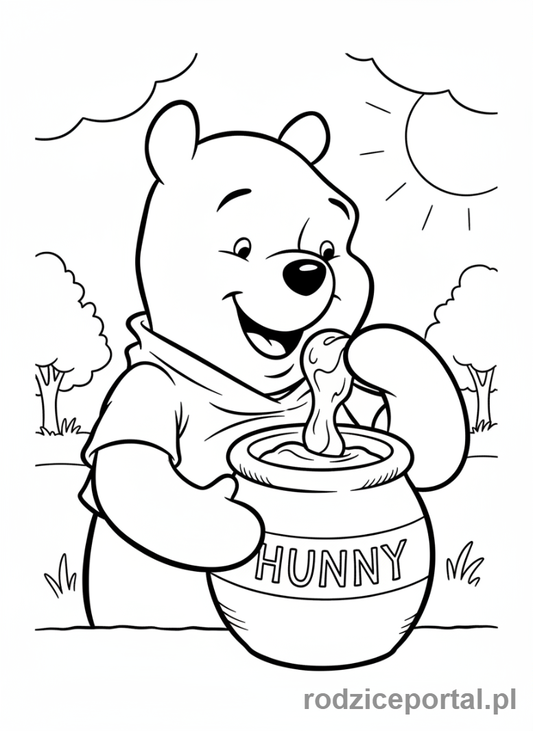 Kolorowanka Kubuś Puchatek - Kubuś Puchatek jedzący miód ze słoika