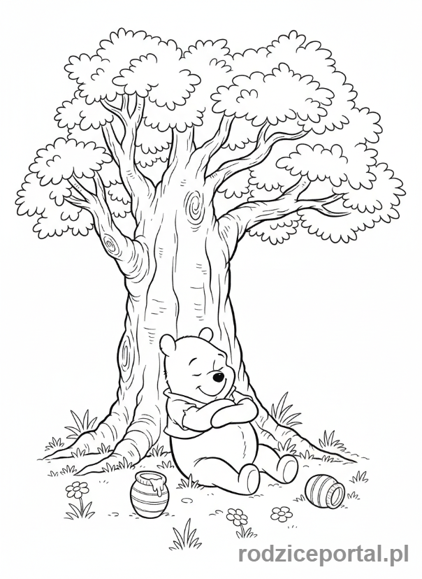 Kolorowanka Kubuś Puchatek - Kubuś Puchatek śpiący pod drzewem